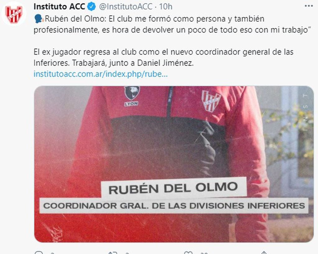 Ex arquero de la década del '90, Rubén del Olmo se suma a la estructura Albirroja.