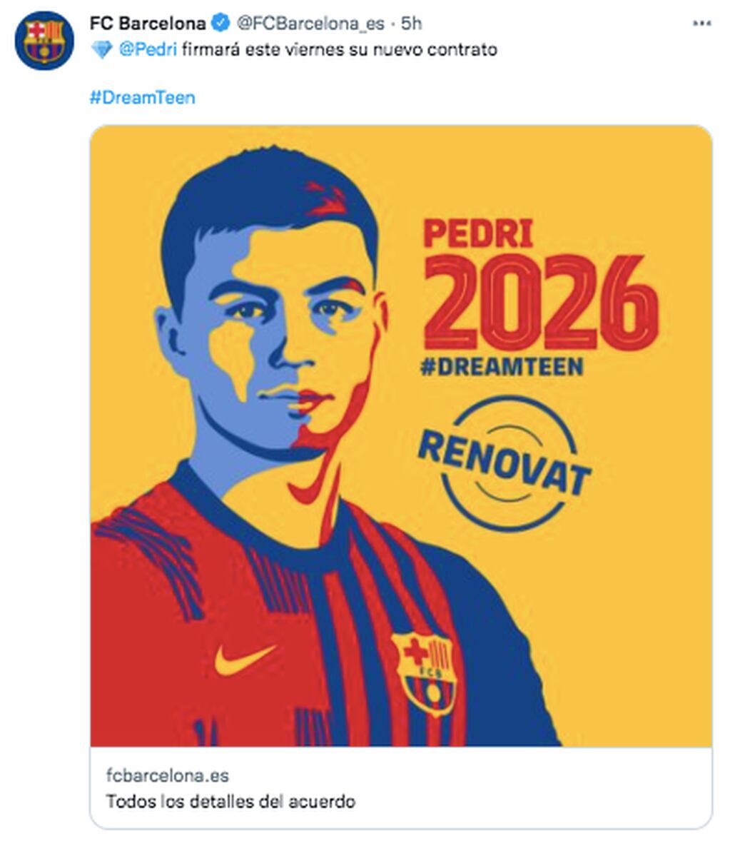 Pedri renovará con Barcelona hasta 2026.