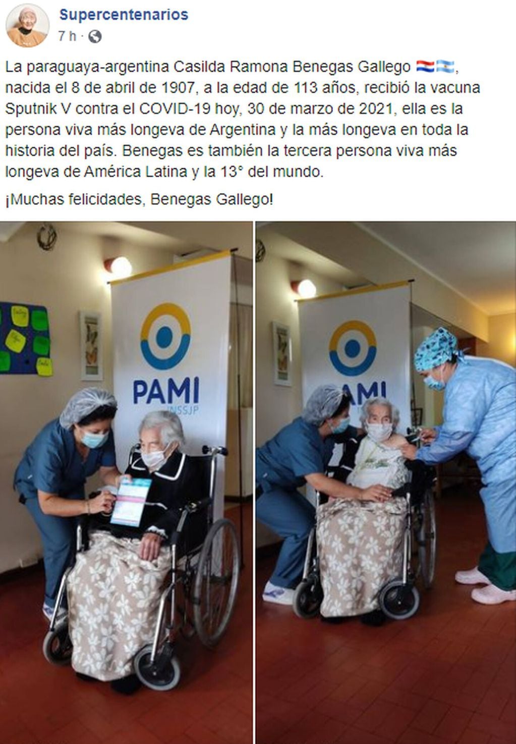 Una abuela de 113 años venció al coronavirus y ahora recibió su vacuna en Mar del Plata