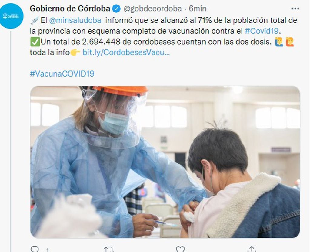 El 71 por ciento de los cordobeses completaron el esquema de vacunación contra el coronavirus.