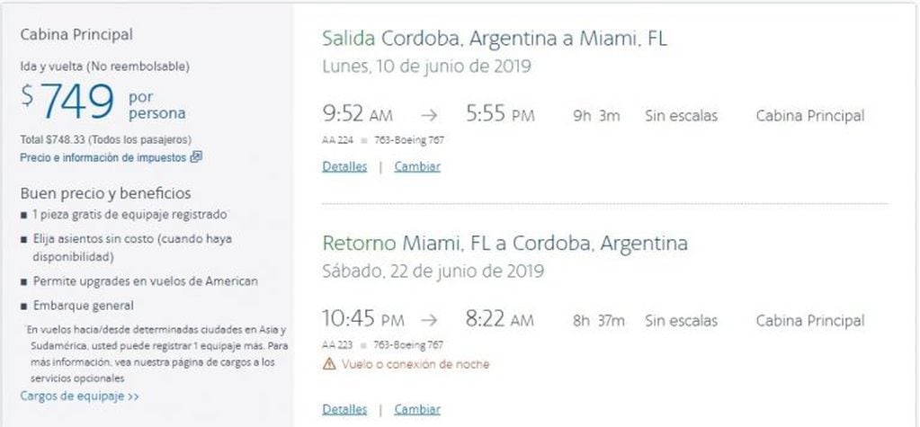 American Airlines presentó el vuelo directo Córdoba- Miami.