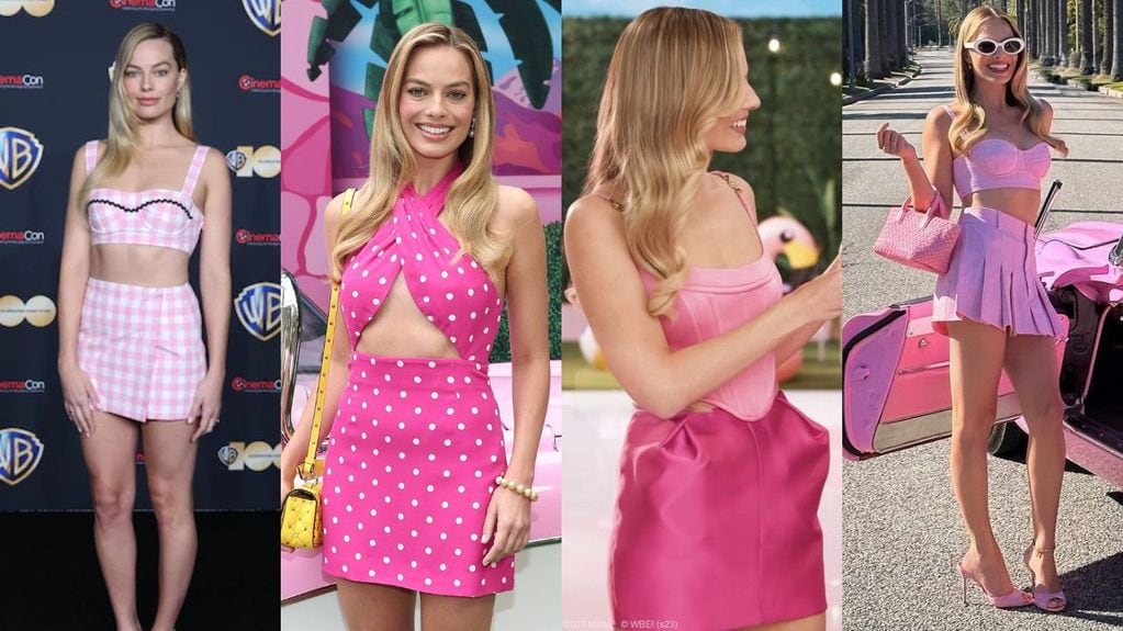 El meticuloso trabajo de marketing para Barbie la película: Prada, Valentino, Versace y Bottega Veneta (respectivamente de izquierda a derecha).