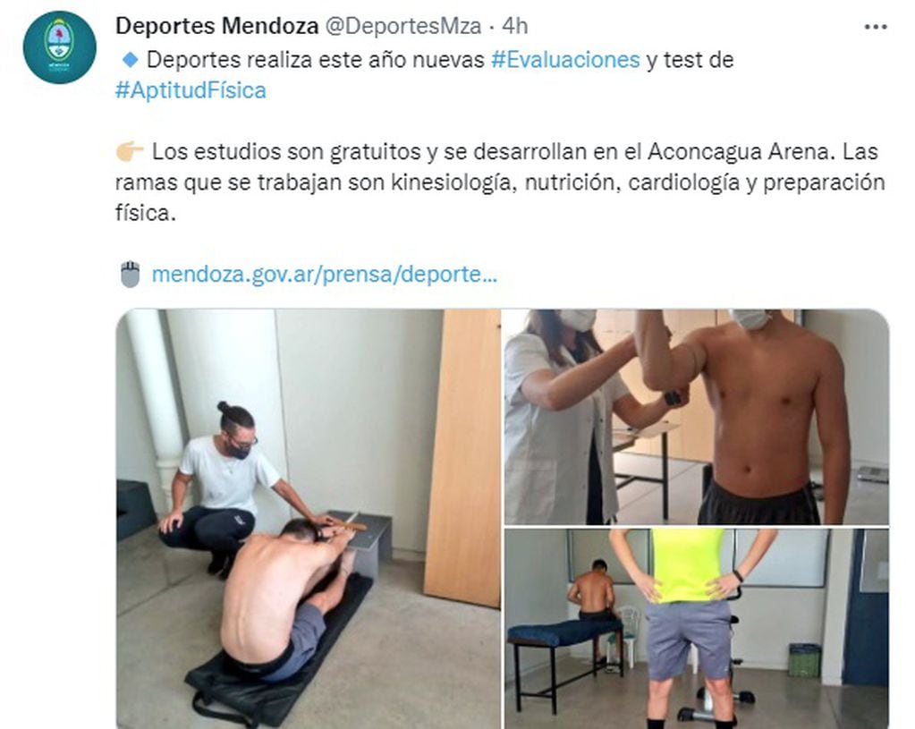 Deportes de Mendoza realizará evaluaciones y test de aptitud física gratis.