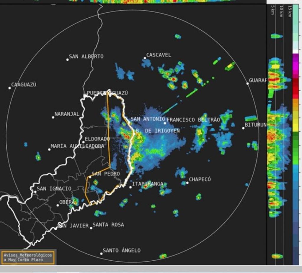 Imagen del radar meteorológico en el noreste de Misiones. (Alerta Temprana)
