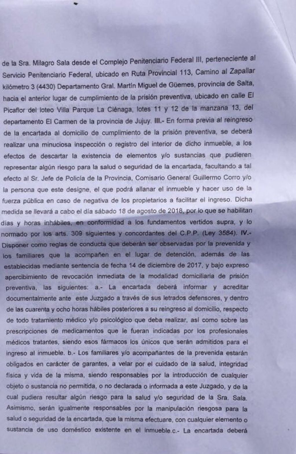 Segunda parte de la resolución del juez sobre la prisión domiciliaria de Milagro Sala
