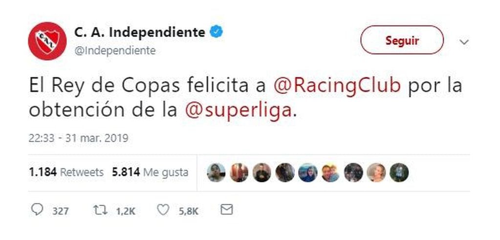 El saludo de Independiente (Foto: Twitter)