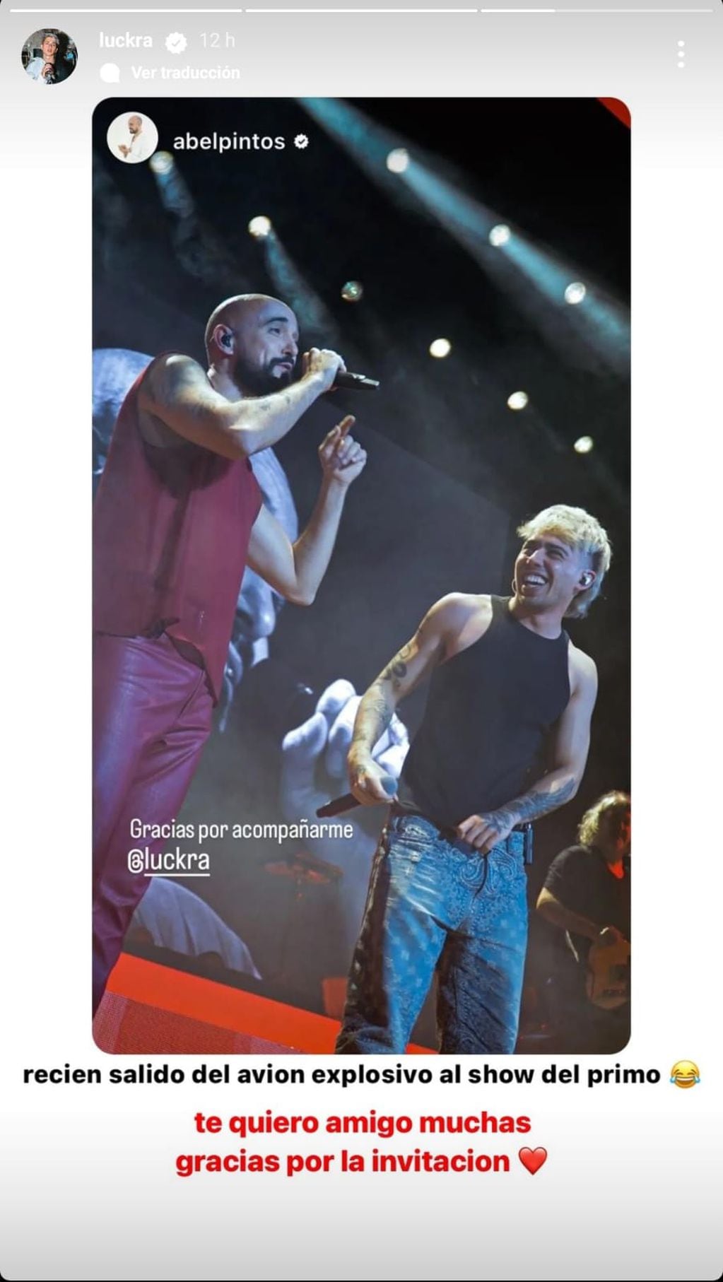 Luck Ra hizo una colaboración con Abel Pintos en el Movistar Arena. (Instagram)