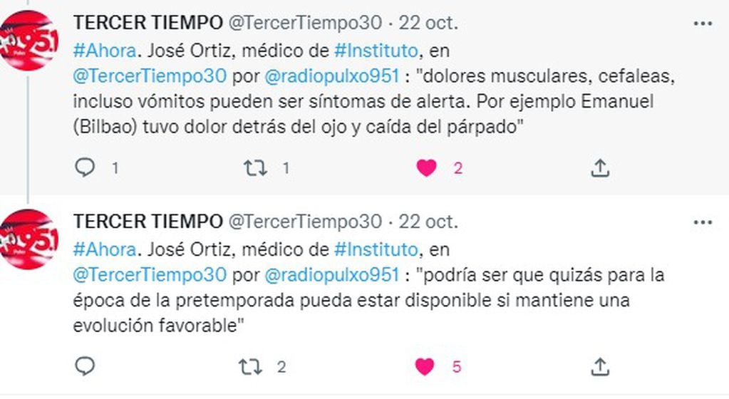 José Ortíz, médico del plantel de Instituto, con precisiones sobre la salud del arquero Emanuel Bilbao.