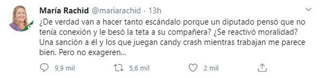 María Rachid sobre el caso del diputado Ameri. (Twitter)