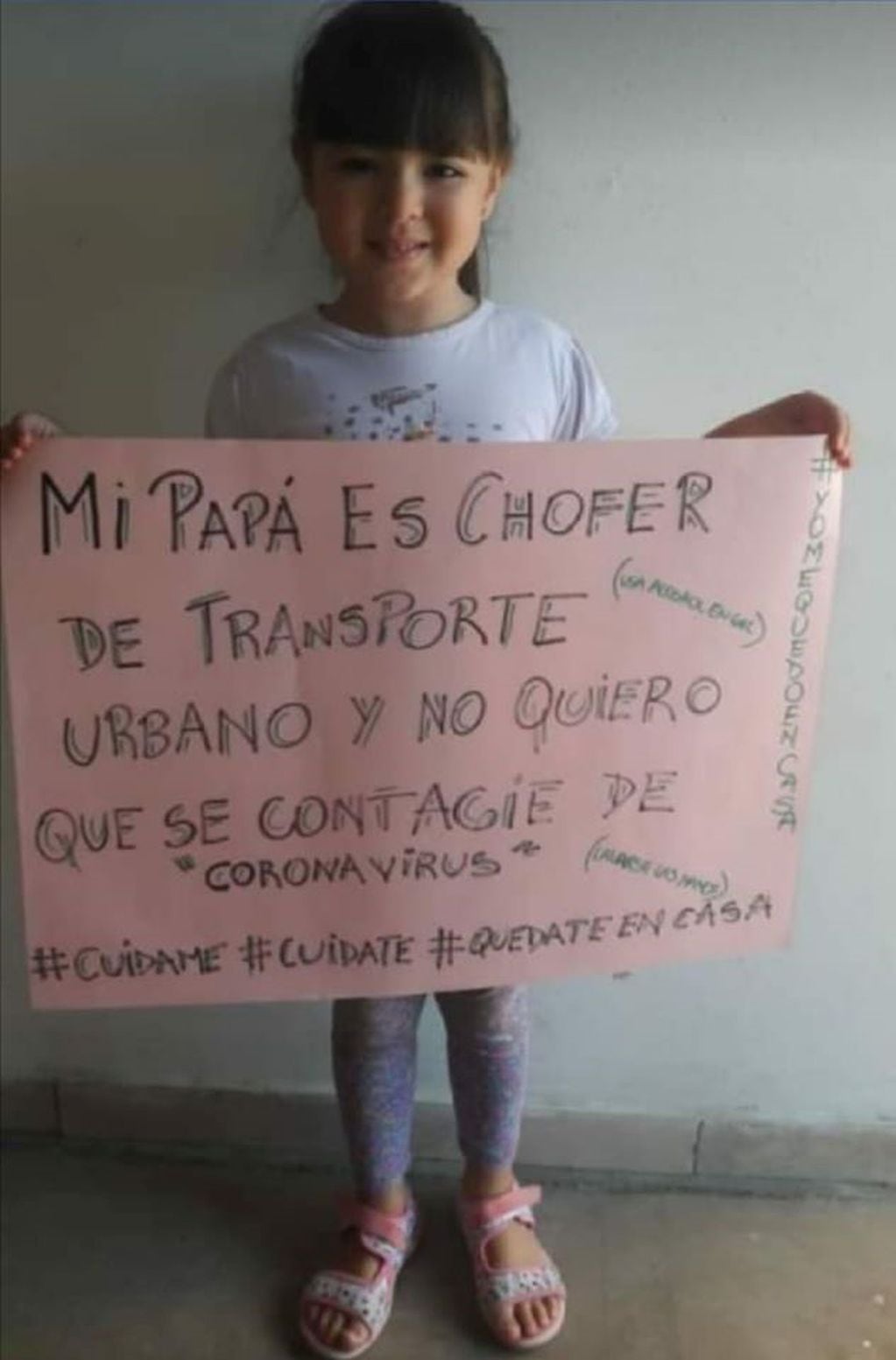 Emotivo mensaje de una niña, en apoyo a su padre trabajador del transporte urbano de pasajeros.