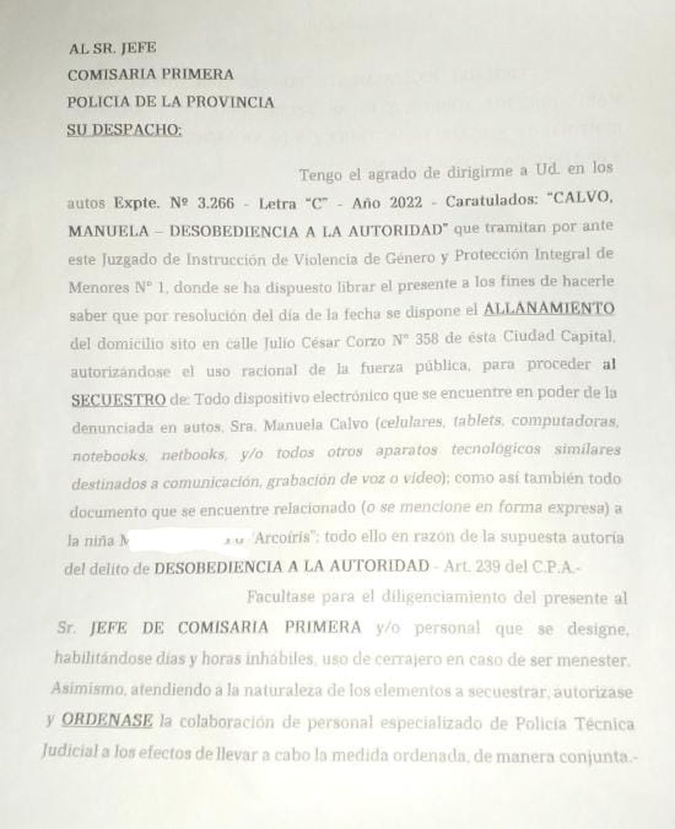 Orden de allanamiento a la casa de Calvo, la periodista que estudiaba el Caso Arcoíris.