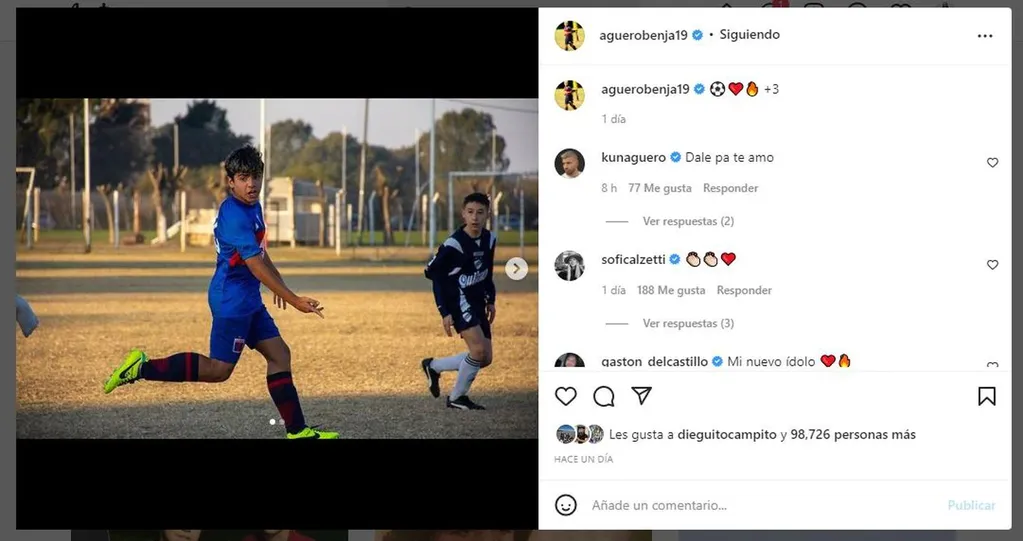 Los comentarios en el Instagram de Benjamín Agüero.