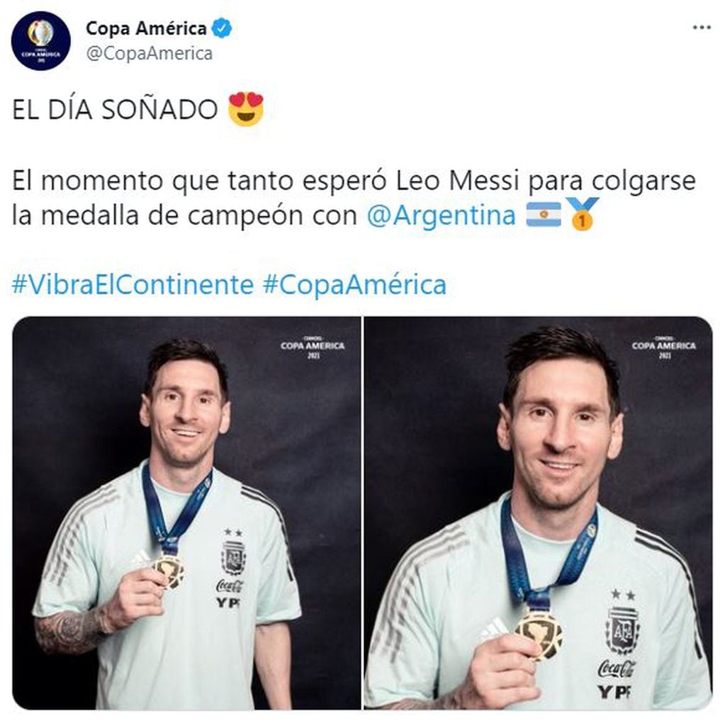 Las fotos oficiales de Lionel Messi con la medalla de campeón de Copa América.