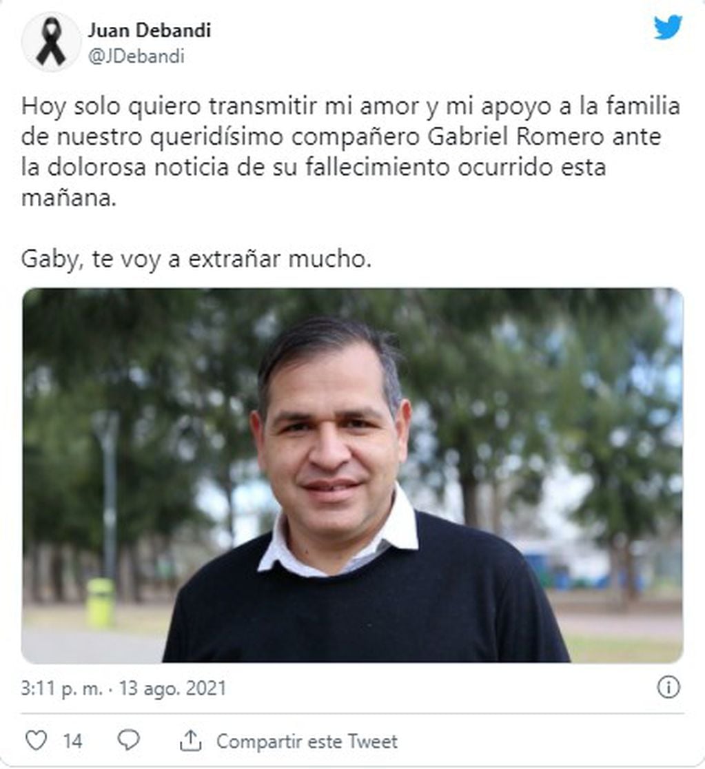 Juan Debandi lamentó el fallecimiento de Gabriel Romero.