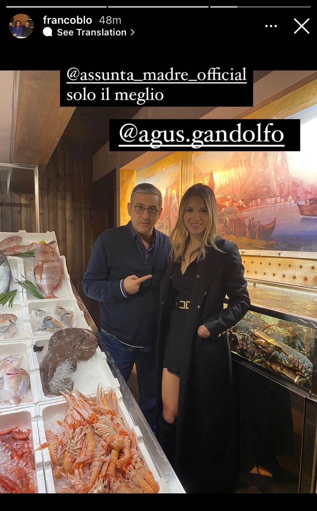 El chef del restaurante milano decidió compartir una foto con Agustina.