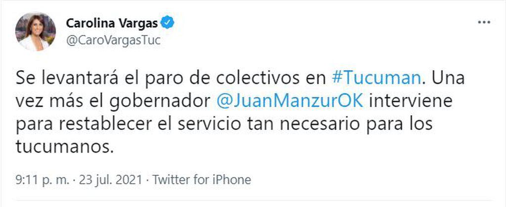 Carolina Vargas Aignasse confirmó que se levantará el paro de colectivos en Tucumán.