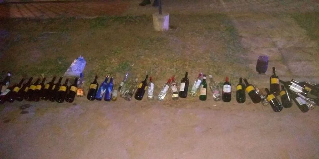 Bebidas alcohólicas encontradas en la vivienda donde se realizaba la fiesta.