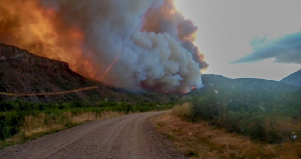 Intenso combate de incendio en Mallín Cumé, en el límite entre Chubut y Río Negro.