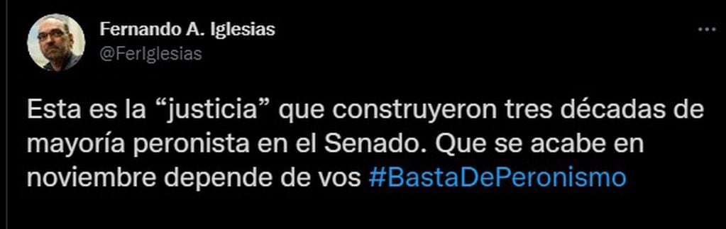 El diputado Iglesias repudió el sobreseimiento de Cristina en la causa Memorándum en su cuenta de Twitter.