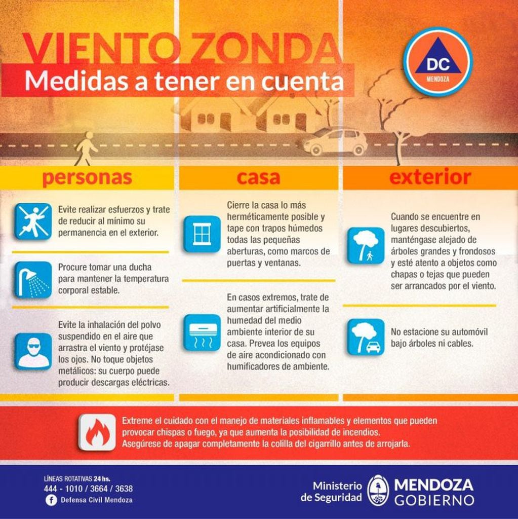 Precauciones que da Defensa Civil ante el Viento Zonda.