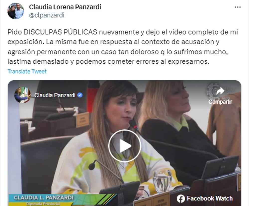 La diputada Claudia Lorena Panzardi pidió disculpas por sus dichos sobre el caso Cecilia Strzyzowski.
