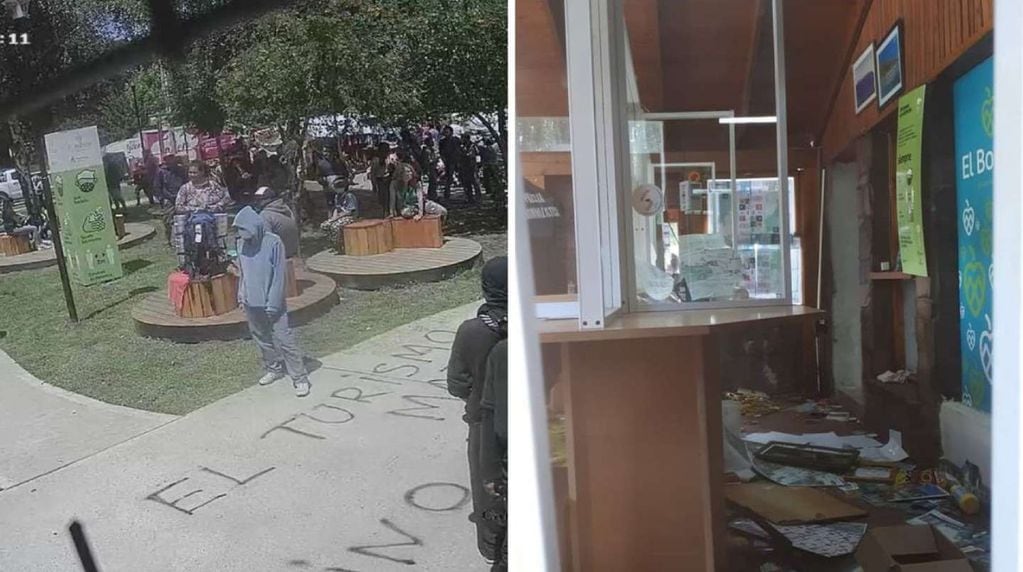 Manifestantes causaron destrozos en las oficinas de turismo de El Bolsón.