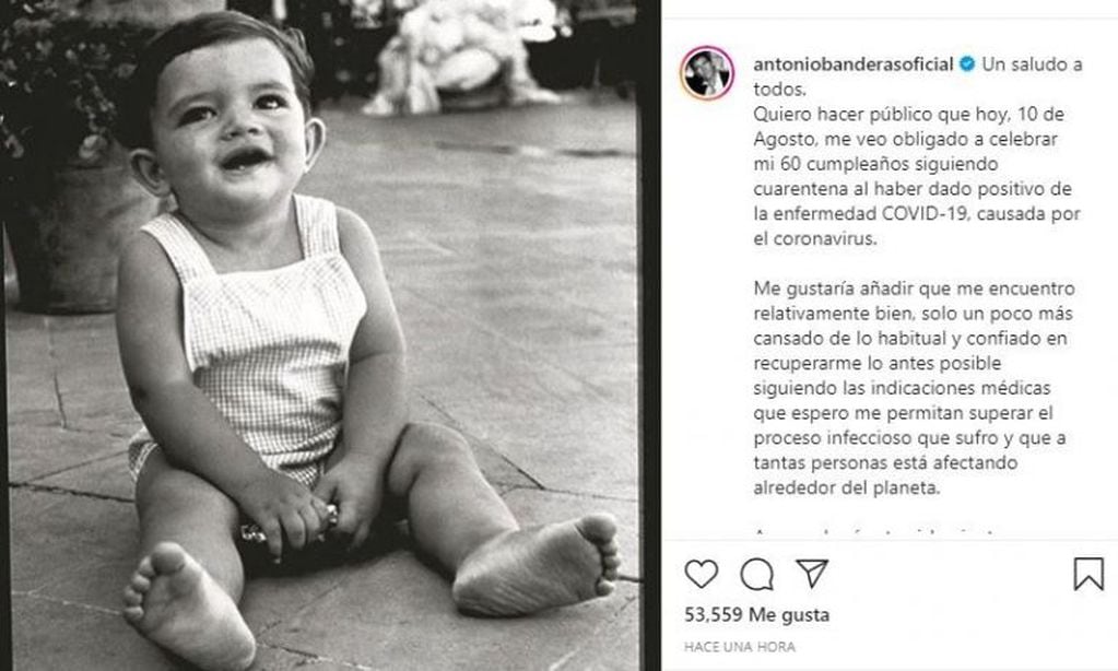 Antonio Banderas anunció que tiene coronavirus (Instagram/@antoniobanderasoficial)