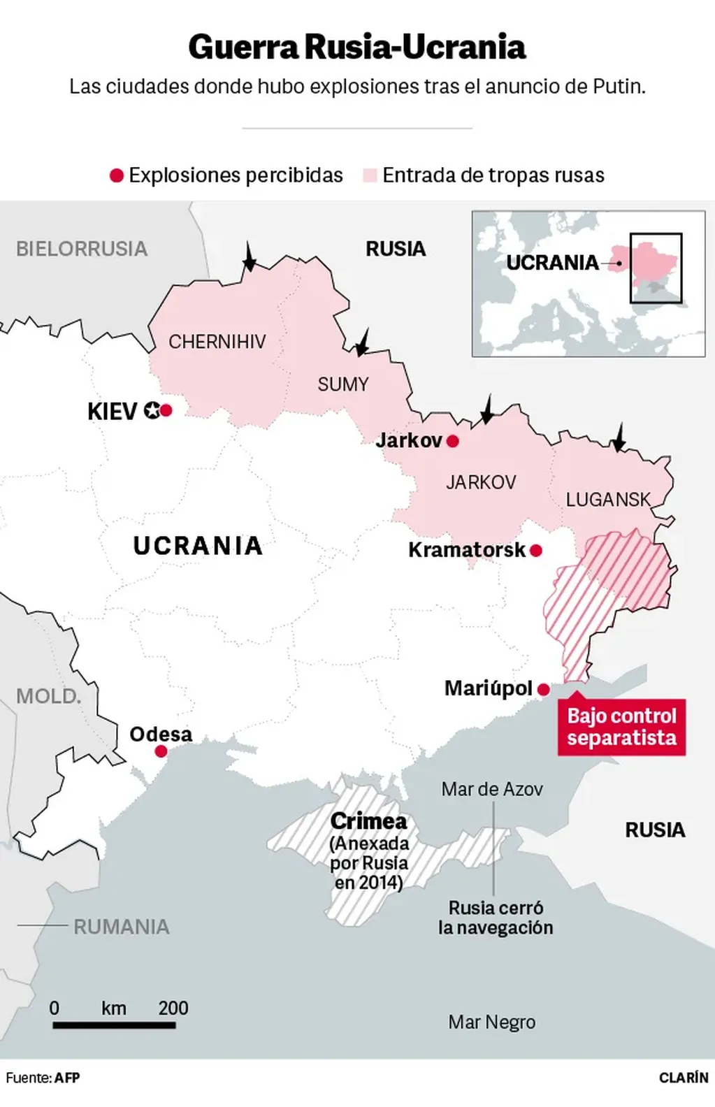 El mapa del ataque ruso contra las ciudades ucranianas