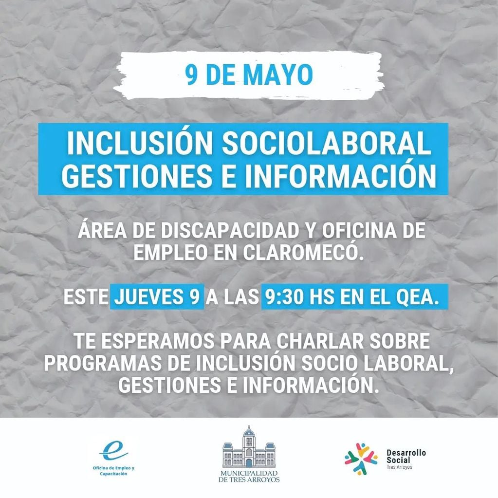 Charla sobre Inclusión Socio Laboral, Gestiones e Información en Claromecó