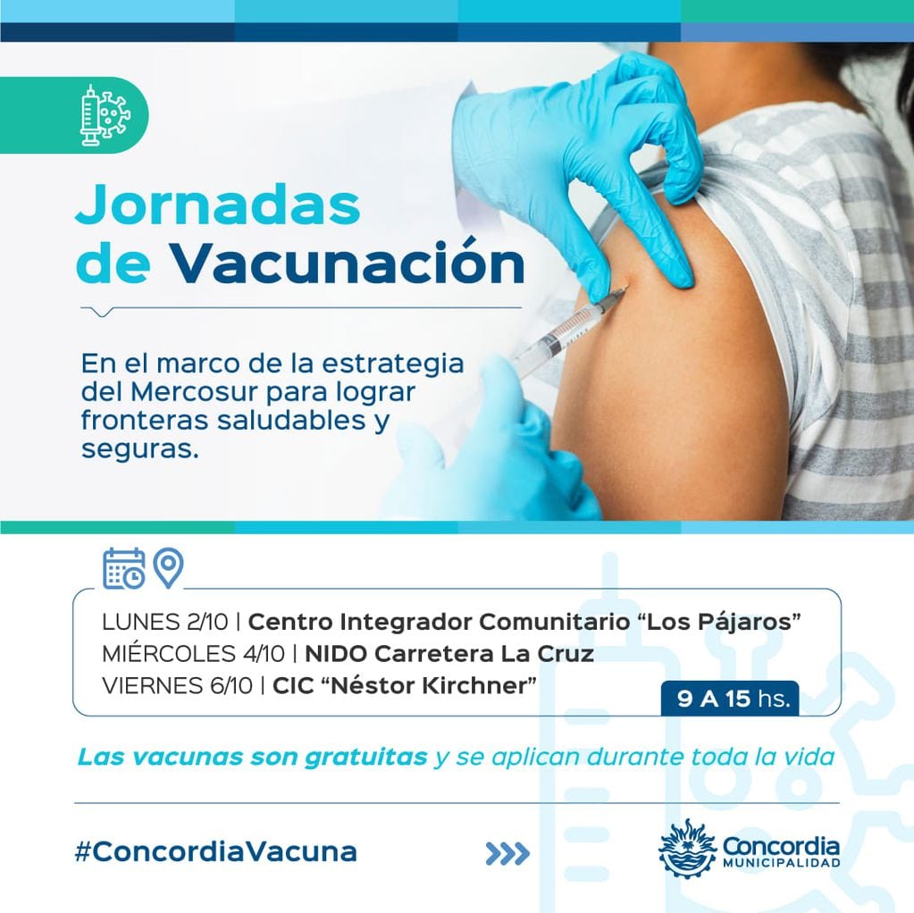 Convocan a la población de Concordia a completar los esquemas de vacunación.