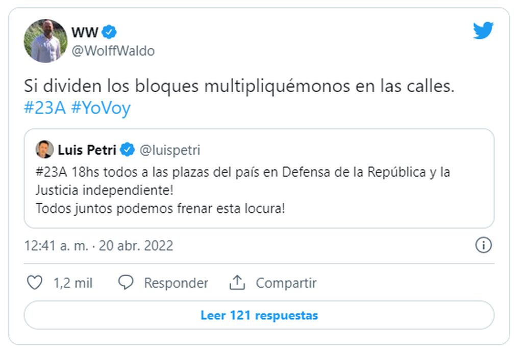 El tuit del diputado nacional por la provincia de Buenos Aires, Waldo Wolff.