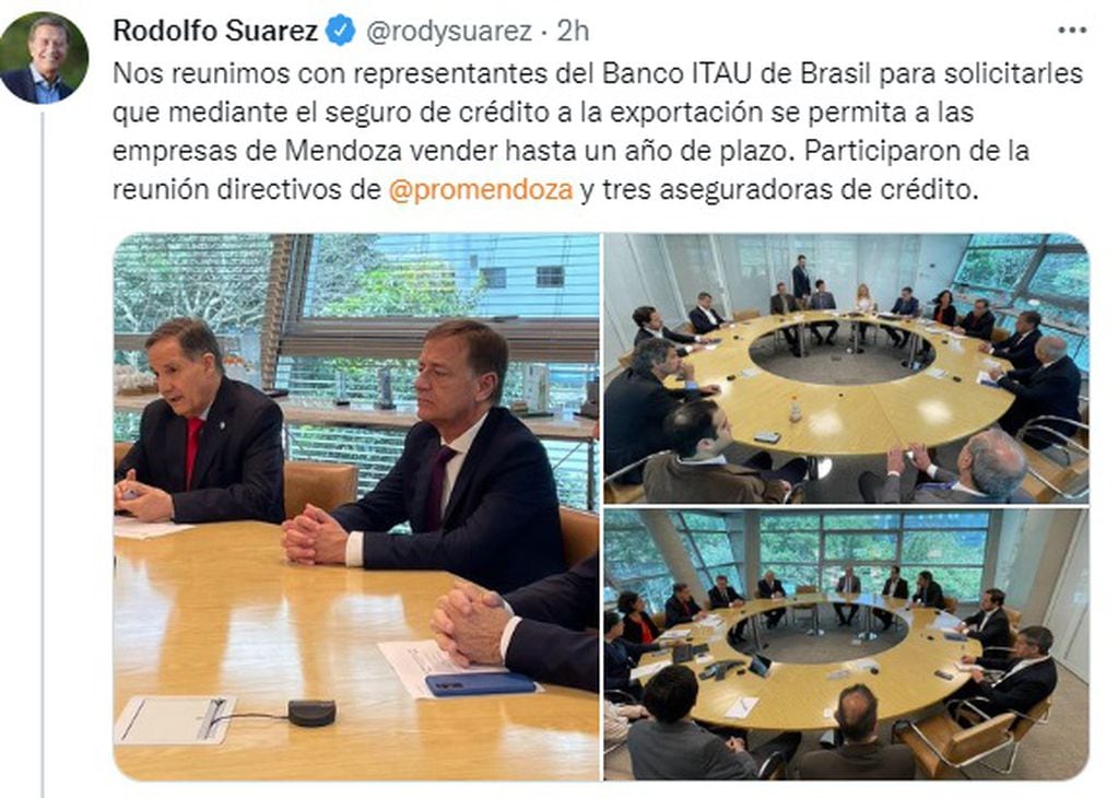 Rodolfo Suarez se reunió con representantes del Banco ITAU en Brasil.