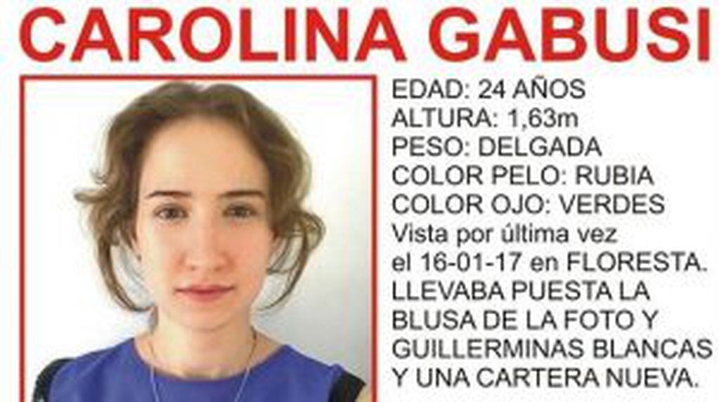 Con este afiche buscan a Carolina Gabusi.