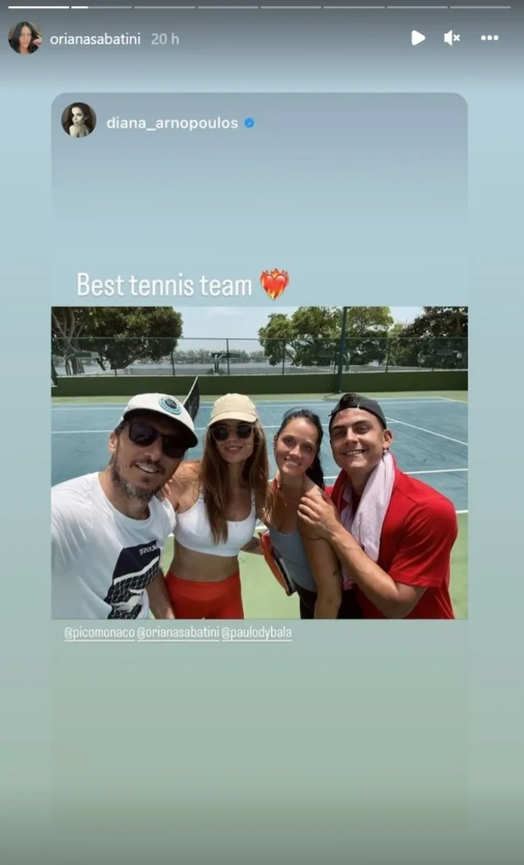 Diana Arnopoulos, Pico Monaco, Paulo Dybala y Oriana Sabatini jugaron al tenis en Miami.