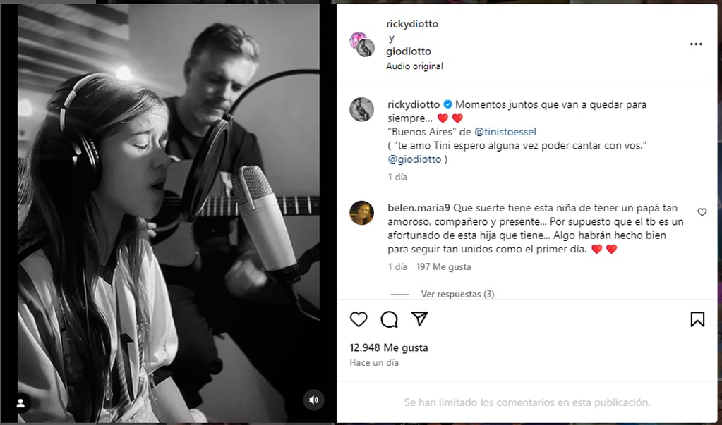 Ricky Diotto compartió un video de su hija cantando