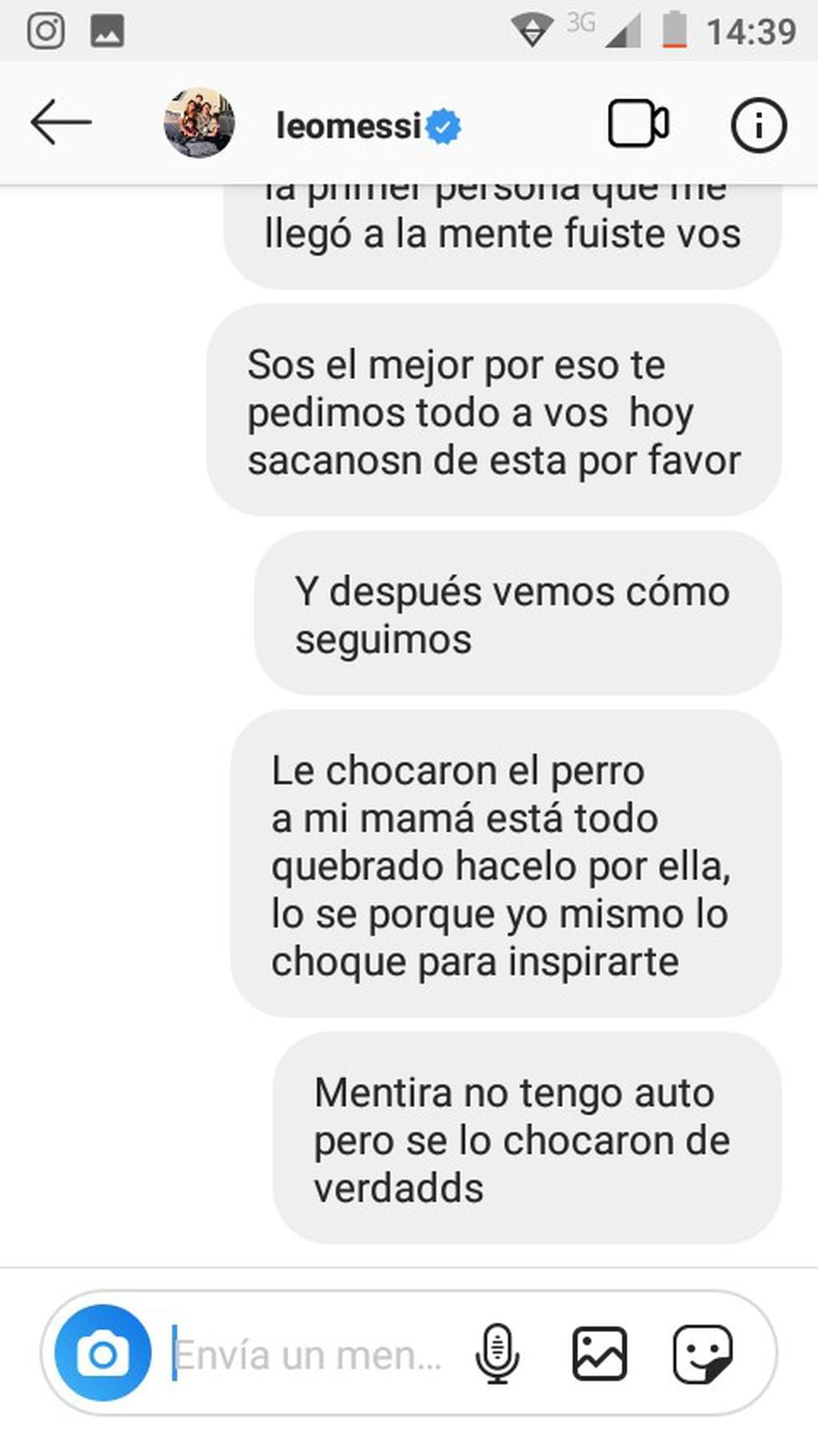 Se emborrachó, le escribió a Lionel Messi y sus mensajes se volvieron virales