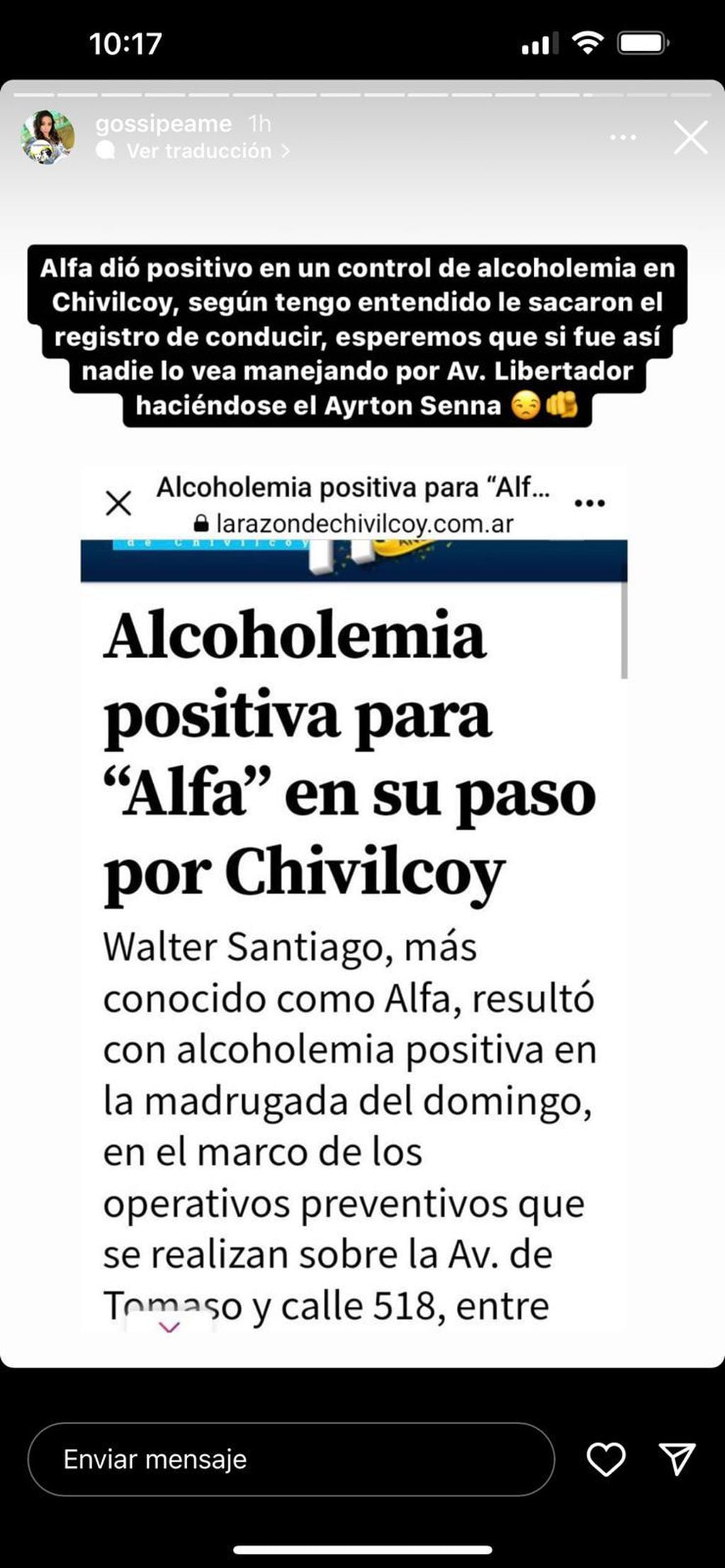 Gossipeame reveló la noticia de la alcoholemia positiva de Alfa