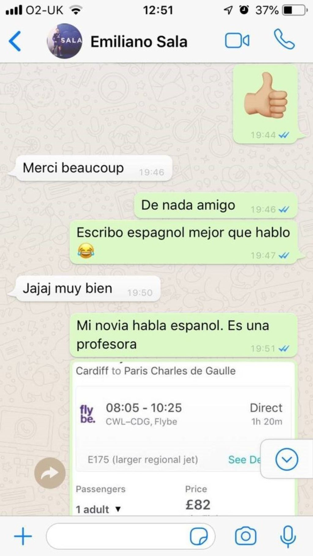 Chats de Emiliano Sala vía WhatsApp con un empleado del Cardiff City.