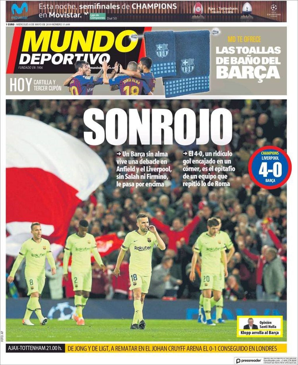 Los medios deportivos de España, lapidarios con el Barcelona tras el papelón frente al Liverpool.