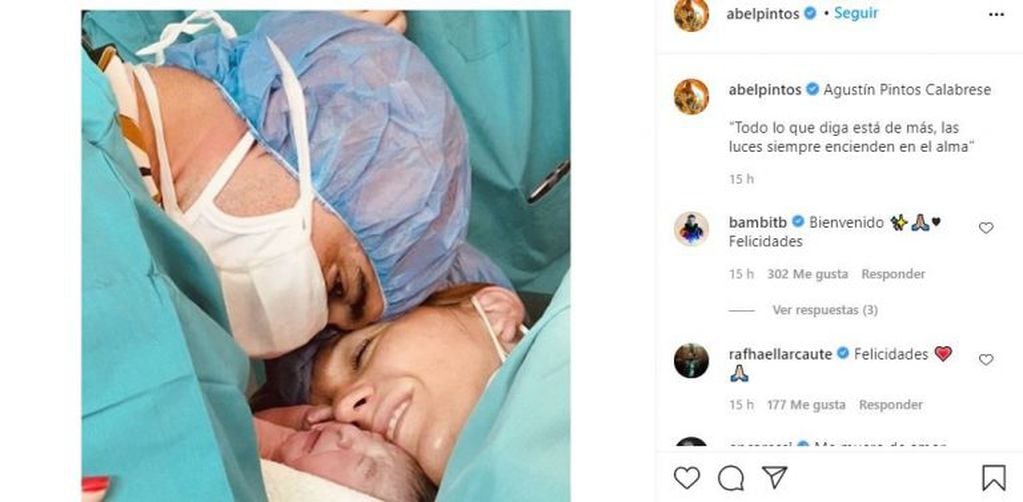 Abel Pintos, Mora Calabrese y su bebé recién nacido (web).