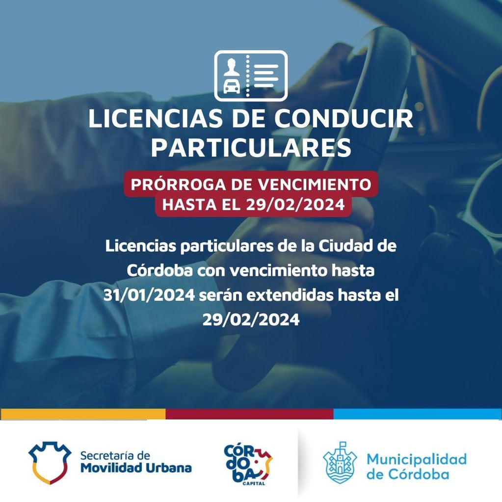 Extendieron el vencimiento de licencias particulares en la ciudad de Córdoba.