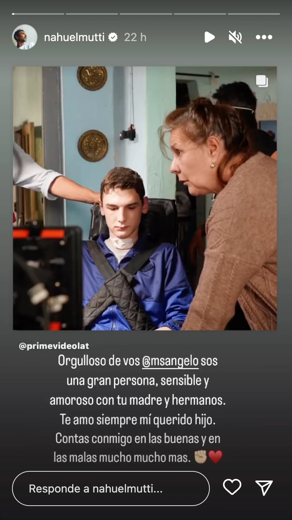 Nahuel Mutti expresando su orgullo por su hijo Ángelo por su trabajo en "Barrabrava". (Foto: Instagram)
