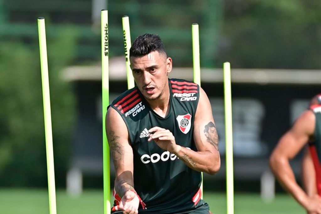 Matías Suárez, delantero de River, en el entrenamiento de este miércoles. (Prensa River)