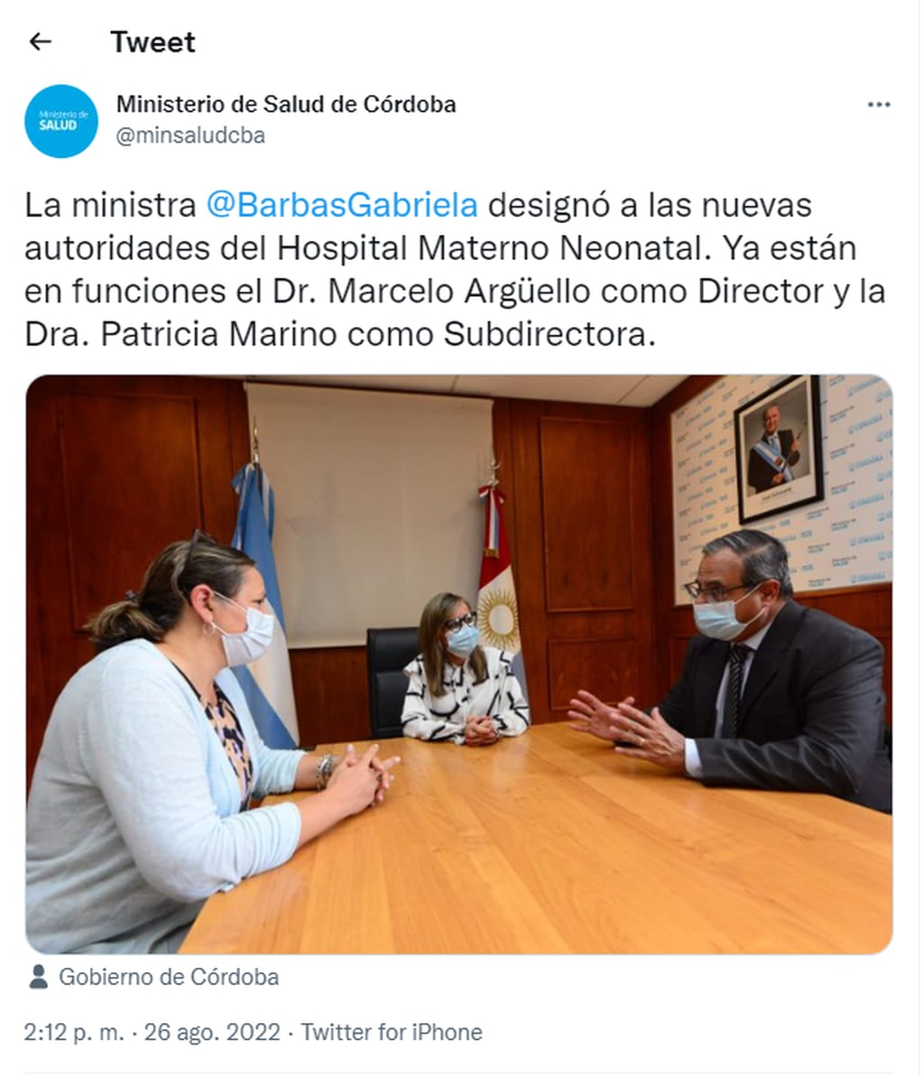 Gabriela Barbás nombró nuevas autoridades para el Hospital Materno Neonatal. (Gobierno de Córdoba)