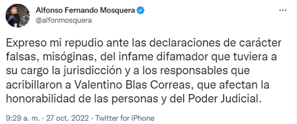 Mosquera tildó a Cumplido de "infame difamador".