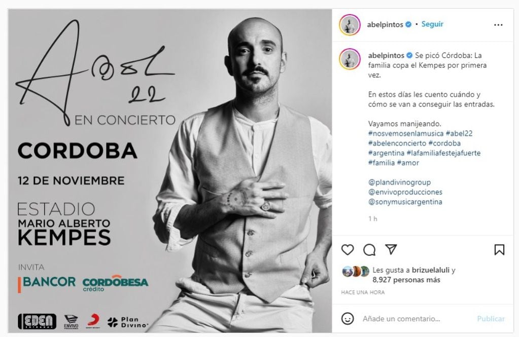 El cantante anunció su próximo show en Córdoba.