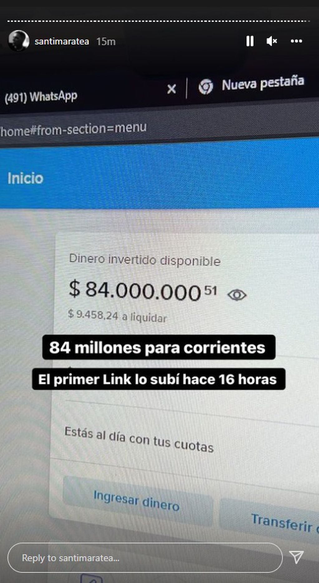 En menos de 24 horas, Santi Maratea logró recaudar 84 millones de pesos, para finalmente a las 19.00 h. de este domingo superar los $100 millones.