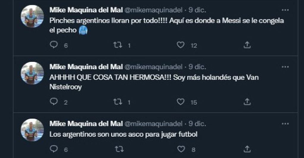 Tweets del usuario "Mike Máquina del Mal", reconocido influencer deportivo de México. Cómo este hay varios ejemplos.