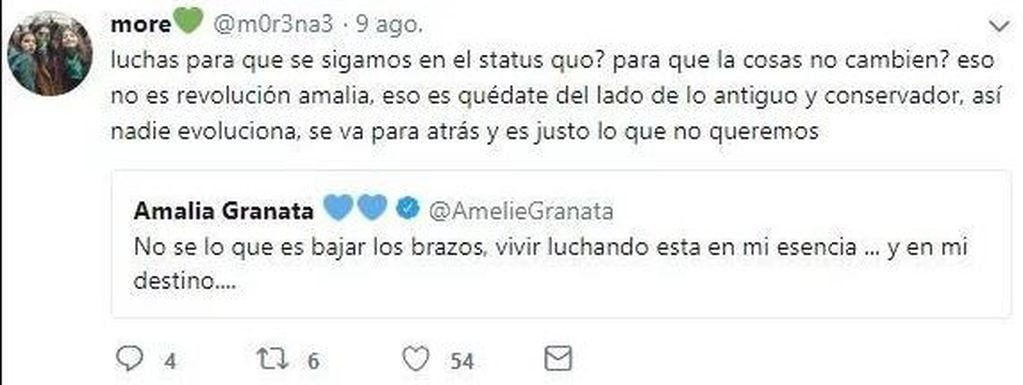 Twitter de Morena Echarri contra Granata