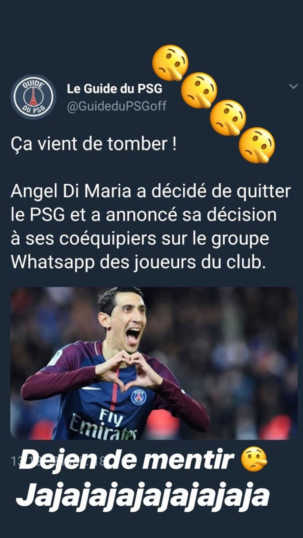 Di María desmintió los rumores sobre su salida de PSG. (@angeldimariajm)